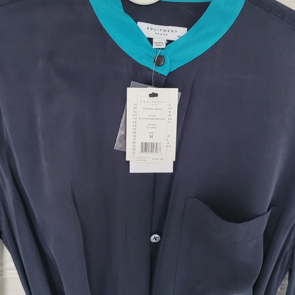 Equipment Ravena Navy Blue & Turquoise Silk Blend Dress - Size Medium NWT - Picture 10 of 10